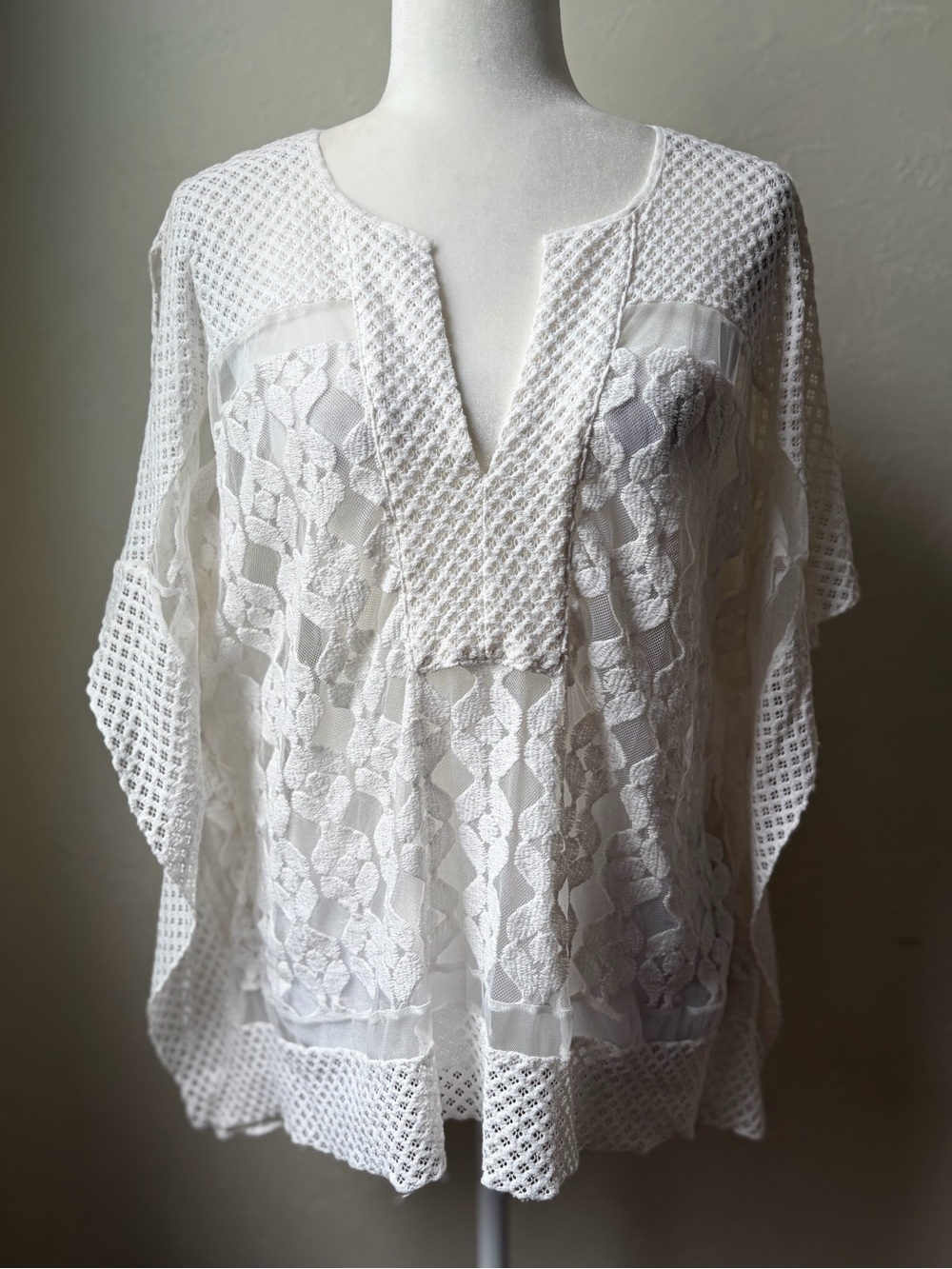 Anthropologie White Crochet Lace Poncho Top One Size